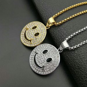 hiphop jewelry titanium steel gold-plated full diamond smiley face symbol pendant