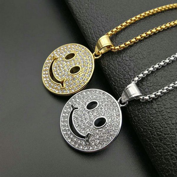 hiphop jewelry titanium steel gold-plated full diamond smiley face symbol pendant