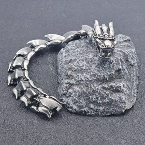 Retro European and American Style Dragon Head and Spine Bracelet, Majestic Titanium Steel Dragon Shape with Dragon Scale Bracelet, Punk Hip-Hop