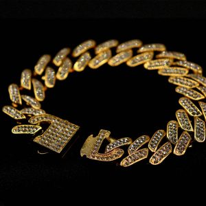 Fully-drill titanium steel Cuba chain full-drill square buckle bracelet fashionable hip-hop accessories
