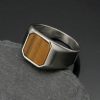 ins simple style titanium steel men's natural stone ring - 图片 4