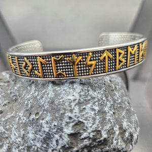 Titanium Steel Jewelry, Retro Open Viking Runes Stainless Steel Bangle