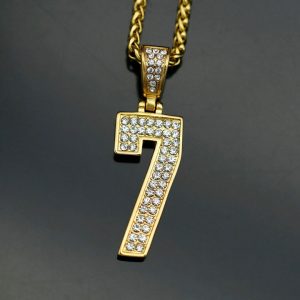 HIPHOP new stainless steel vacuum gold-plated diamond No. 7 digital pendant