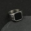 Nordic retro Viking rune stainless steel rings, fashionable and domineering natural stone rings - 图片 3