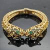 Retro hollow-out double-headed leopard green eyes bracelet - 图片 2