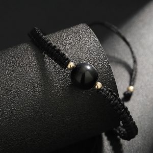 Black Obsidian Couple Bracelet for Women, Minimalist Design with Handmade Weaving, Crystal Rope for Male Best Friend