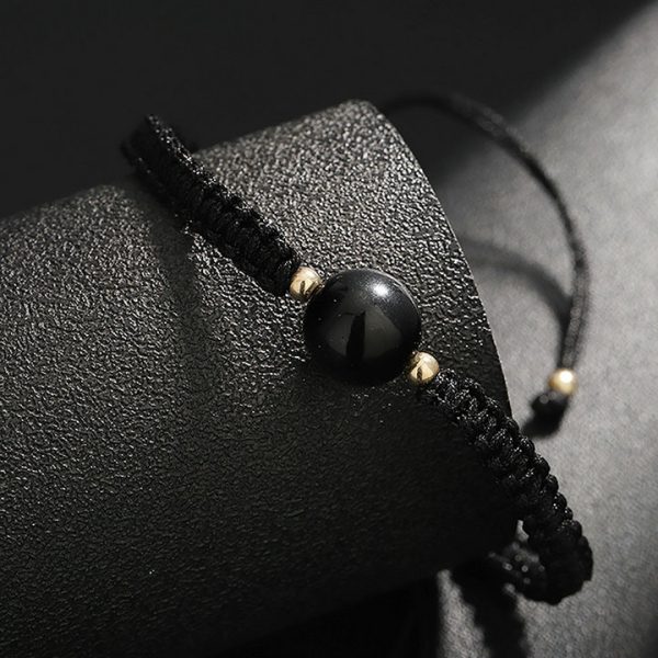 Black Obsidian Couple Bracelet for Women, Minimalist Design with Handmade Weaving, Crystal Rope for Male Best Friend