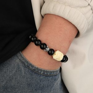 Men's high-end black obsidian small lion bead bracelet