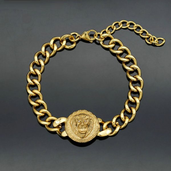 Stainless steel Great Wall pattern lion head disc Cuban chain