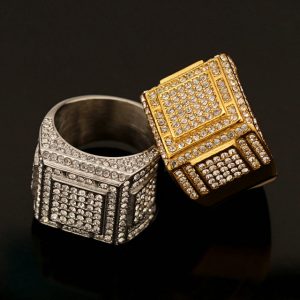 Hip-hop Nightclub Stainless Steel Full Diamond Men's Overbearing Ring