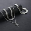 Vintage cross titanium Cuban chain necklace set, personalized double-layer necklace, hip-hop street collar chain, minimalist design - 图片 4