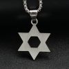 Stainless Steel Full Diamond Hexagram Pendant Necklace, Star of David Jewish Religious Ornament - 图片 4