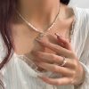 S925 Sterling Silver Bow Freshwater Pearl Shredded Silver Necklace - 图片 4