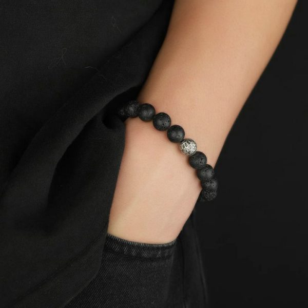 Men's trendy reverse scale bracelet with all-match round beads