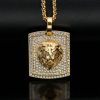 Hip-hop Jewelry Titanium Steel Gold Plated Lion Head Pendant with Full Diamonds - 图片 3
