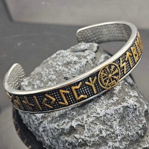 Viking Knot Titanium Steel Jewelry, Retro Open Oden Rune Letter Stainless Steel Bangle