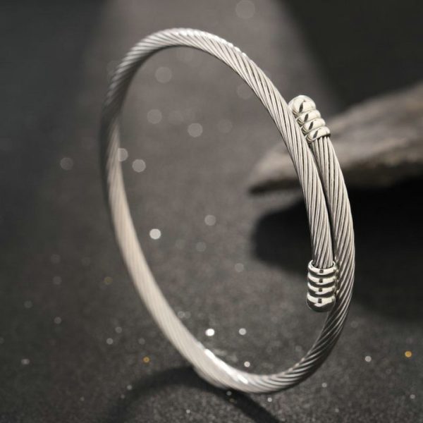 Titanium Steel Bracelet Couple's Edition, Stainless Steel Coil Head Fashionable Trendy Personalized Adjustable High-End Sense Bangle