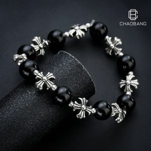 Retro Black Pearl and Cross Beaded Bracelet for Men and Women