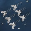 Dreamy Girl Headpiece Pearl Hairpin with Diamonds and U-shaped Hair Comb, Ancient Style Metal Lattice Butterfly Hairpin - 图片 2