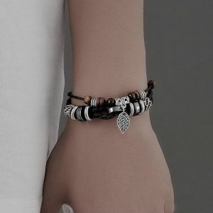 Men's Tree Leaf Bracelet, Personalized Retro Style