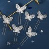 Dreamy Girl Headpiece Pearl Hairpin with Diamonds and U-shaped Hair Comb, Ancient Style Metal Lattice Butterfly Hairpin - 图片 3