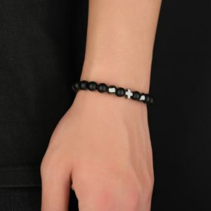 Men's Trendy Volcanic Rock Cross Bracelet, Non-Fading