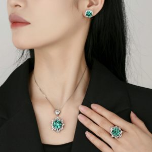 Simulated Bird's Nest Chipara Green Fashion Pendant Set 14*14-12*12