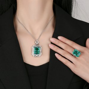 Reddion Chepala Green Square Diamond Pendant Set Wholesale, Main Stone 15*20