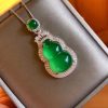 Green Agate Hanging Pendant Necklace with Embroidered Beads, Elegant Jade Pendant Birthday Gift - 图片 4