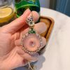 Pink Chalcedony Gold Pendant Round Peace Symbol Necklace for Elegant Ladies - 图片 3