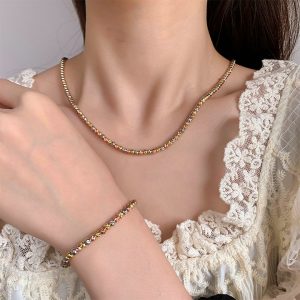 Retro Style Wholesale Vintage Electroplated Color Gold Round Pearl Necklace Set for Women