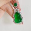 Green Agate Hanging Pendant Necklace with Embroidered Beads, Elegant Jade Pendant Birthday Gift - 图片 3