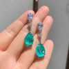 Fashion Jewelry Simulated Colorful Gemstone European-Style Inlaid Fake Paraiba Earrings and Pendant Set, 10*14mm Choker Necklace - 图片 4