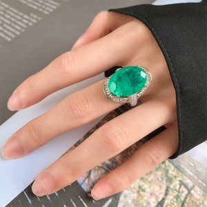 Copper bottom gold-plated European and American simulated color treasure style large denier luxury temperament ring main stone 13*18