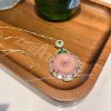 Pink Chalcedony Gold Pendant Round Peace Symbol Necklace for Elegant Ladies - 图片 4