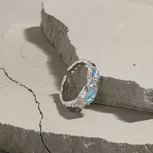 Micro-set Zircon Moonstone Texture S925 Solid Silver Open Ring