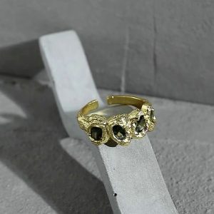 Korean version of ins niche design irregular surface micro-set zircon texture S925 pure silver open ring for women
