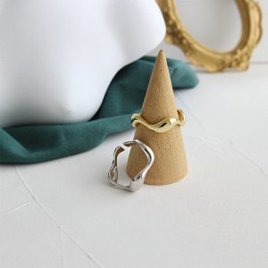 Korean-style layered sterling silver rings with INS minimalist irregular wave pattern, smooth S925 pure silver open rings for women.