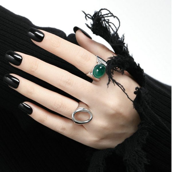 Wide, Light Luxury, High-End European Style Ring with Agate Inlay for Women, Made of Pure Silver S925