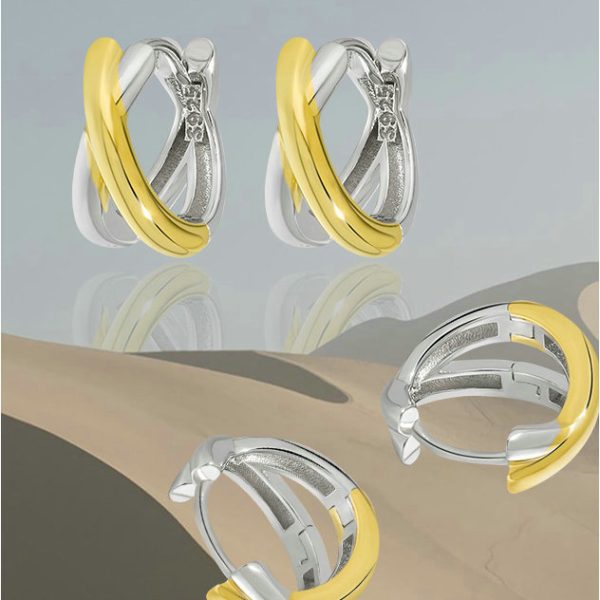 Minority-Inspired Personalized Minimalist Ear Studs with Subdued Colors, Electroplated Interlocking Double Rings, S925 Sterling Silver for Women