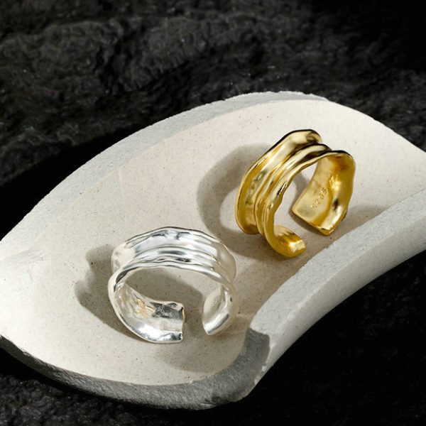 Minimalist, Versatile, Irregular Pleated Texture S925 Solid Silver Open Ring for Women