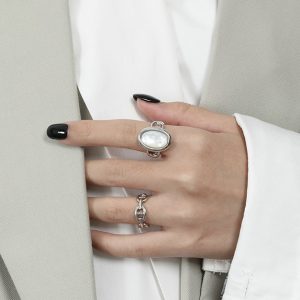Geometric Elliptical Shell Light Luxury S925 Pure Silver Open Ring