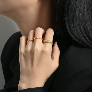 Irregular Micro-Set Zircon Texture S925 Pure Silver Open Ring for Women