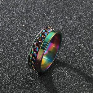 Titanium Steel Ring with Rotating Chain and Roman Letters Engraved