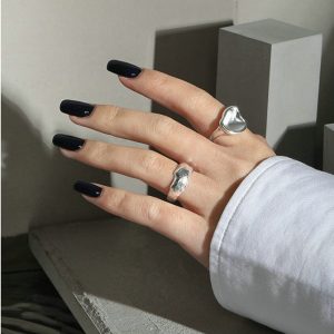 Korean Version INS Exclusive Design Minimalist Versatile Irregular Surface Texture S925 Solid Silver Open Ring for Women