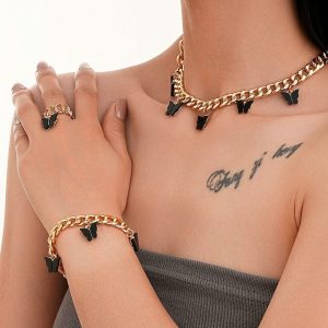 Claw Chain Drill Necklace Bracelet Ring Earrings Women Butterfly Temperament Acrylic Butterfly 4-piece Set Women