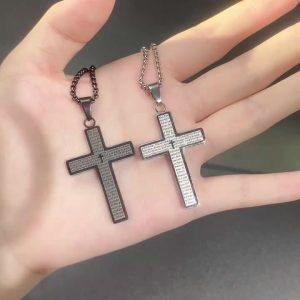 Men's cross pendant necklace, fashionable and trendy engraved jewelry