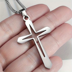 Stainless steel perforated cross necklaces for men and women