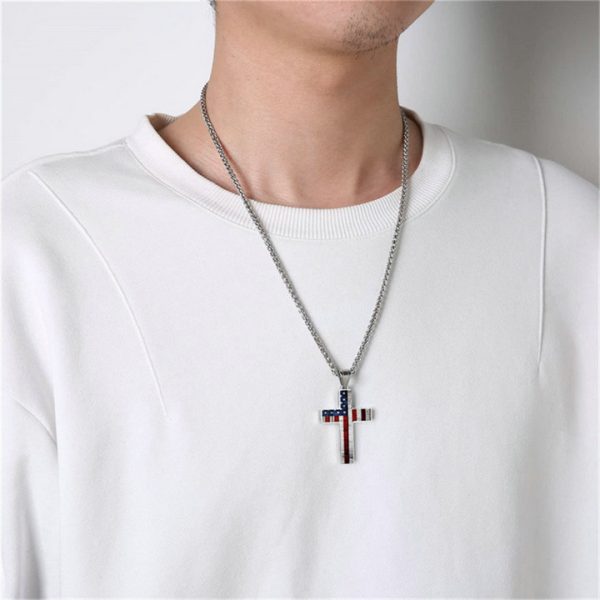 Stainless steel national flag cross pendant necklace